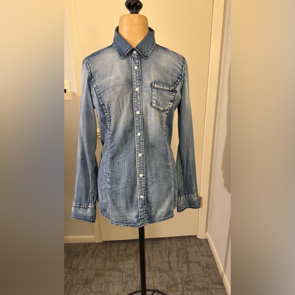 Guess Blue Denim pearl Button Down Shirt